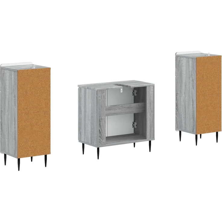 vidaXL 3-teiliges Badezimmer-Schranksystem ZWOLLE 3 stk. Sonoma-Grau 3418005 – Bild 5