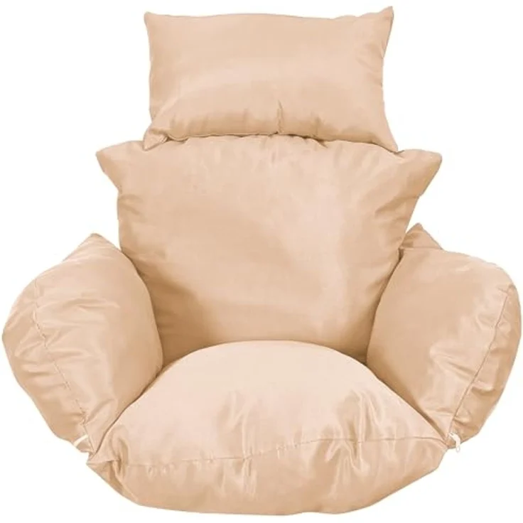 Luxus Hängesessel Style XXL Rattan Korb und Gestell Braun mit Relaxkissen Beige – Bild 7