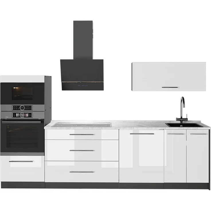 Küchenzeile Fame-Line Weiß Hochglanz/Anthrazit 280 cm, AP Marmor Vicco – Bild 1