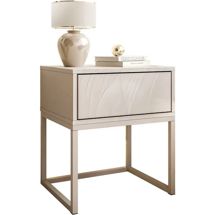Lookway Nachttisch BLANCO Kaschmir auf Gestell – Moderner Nachtschrank fürs Schlafzimmer (1x Nachttisch), Breite: 45 cm