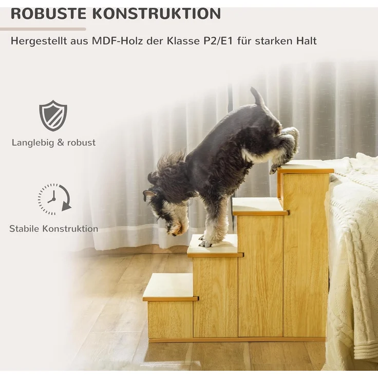 PawHut Haustiertreppe 4-stufig mit rutschfester Matte (Katzentreppe, 1-St, Hundetreppe), Rutschfeste Stufen mit abnehmbaren Teppichen – Bild 5