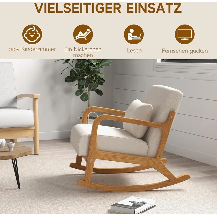 HOMCOM Schaukelstuhl Schwingsessel Relaxsessel mit weicher Polsterung (Schaukelsessel, 1 St), für Schlafzimmer, Wohnzimmer, Creme – Bild 4