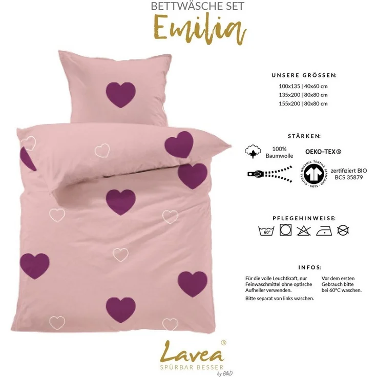 Lavea Kinderbettwäsche Lavea Kinder Bettwäsche Set - Emilia 100 x 135cm + 40 x 60cm – Bild 2