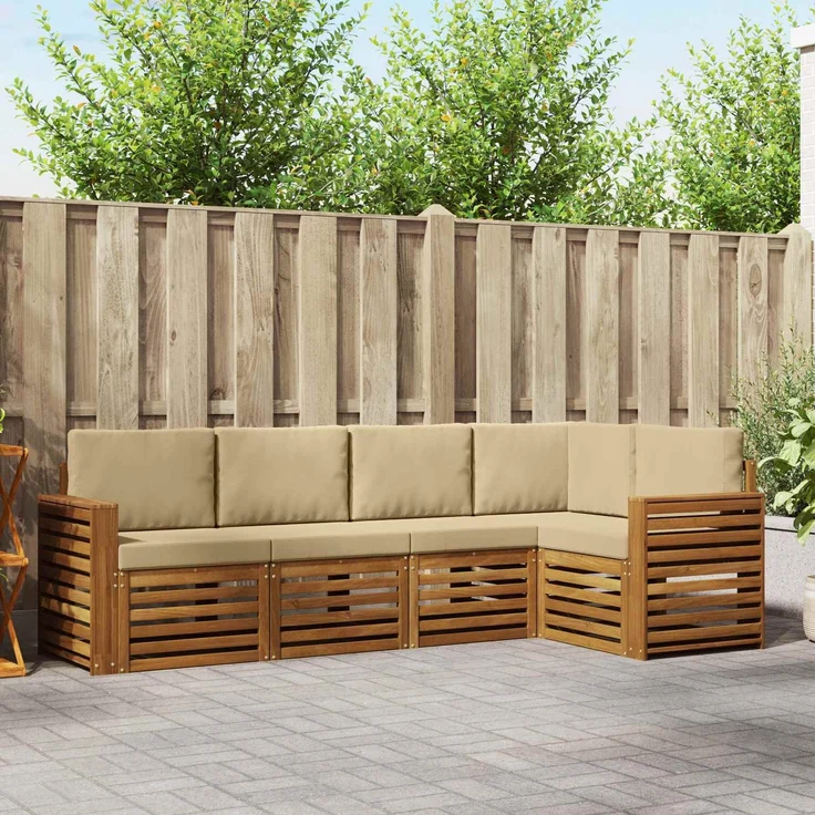 vidaXL Outdoor-Sofagarnitur 5 stk. 5-Sitzer Natur und Beige 3374818 – Bild 1