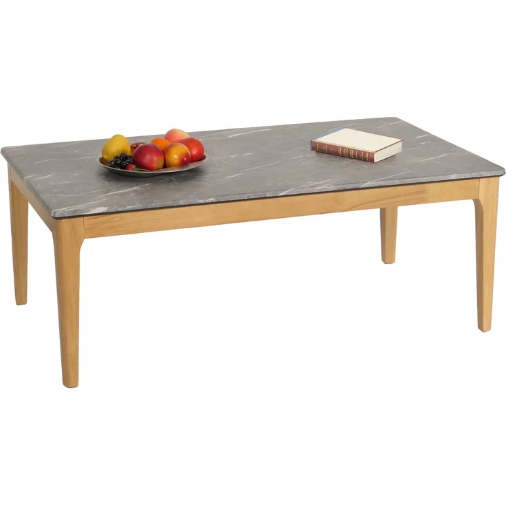 Couchtisch HWC-M55, Beistelltisch Sofatisch, Massiv-Holz HDF Laminat Melamin 46x120x70cm, Marmor/Stein-Optik helle Beine