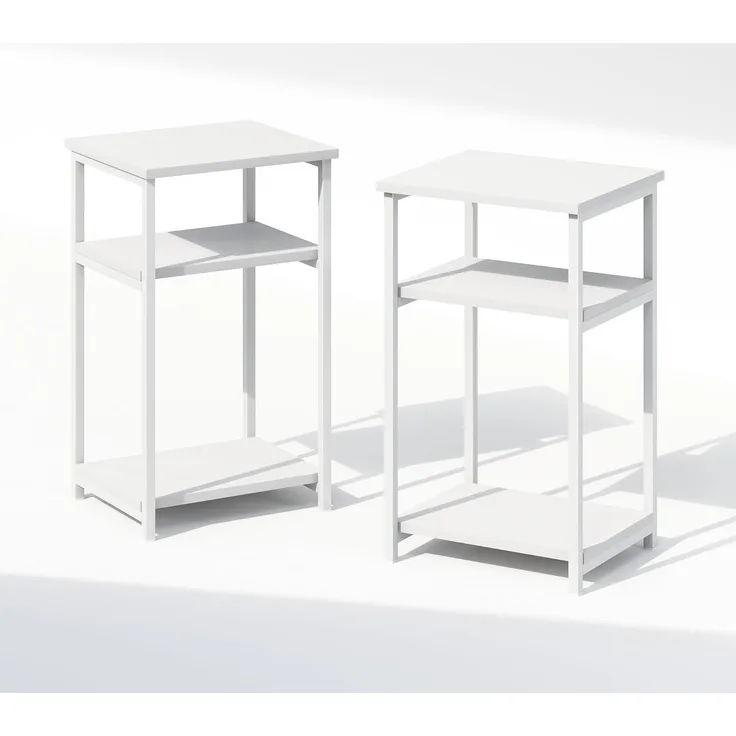 Furinno Simplistic Industrieller Metallrahmen Nachttisch, Beistelltisch, 2-Pack, Weiß/Weiß
