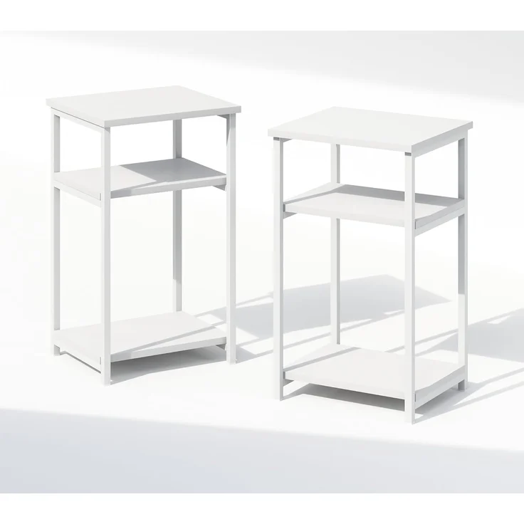 Furinno Simplistic Industrieller Metallrahmen Nachttisch, Beistelltisch, 2-Pack, Weiß/Weiß