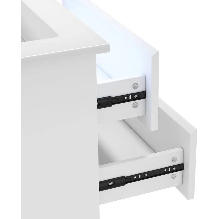 Wandhängender Waschtisch mit Keramikbecken, LED-Sensorlicht & 2 Schubladen, 61x46x45 cm, Weiß – Bild 10