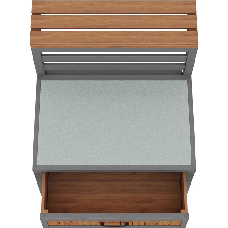 Merax Gartenschrank Holz Outdoor wetterfest Geräteschrank, Outdoor-Schrank mit Edelstahl-Arbeitsplatte & großer Schublade, Grillstation mit doppelter Ablage, kippsicheres Design – Bild 8
