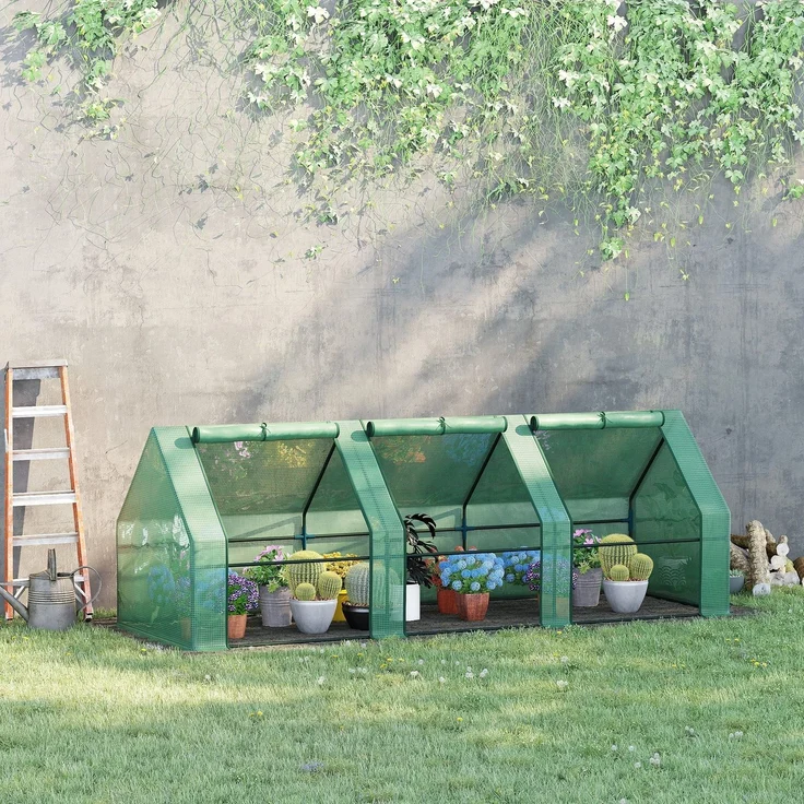 Wohnora-Mini-Gewächshaus, Tunnelgewächshaus, 180 x 90 x 90 cm (L x B x H), Spitzdach, Stahl, hochdichtes PE (140 g/m²), UV-beständig, 3 aufrollbare Reißverschlussfenster, Grün,H 900cm x T 930cm x B 900cm – Bild 1
