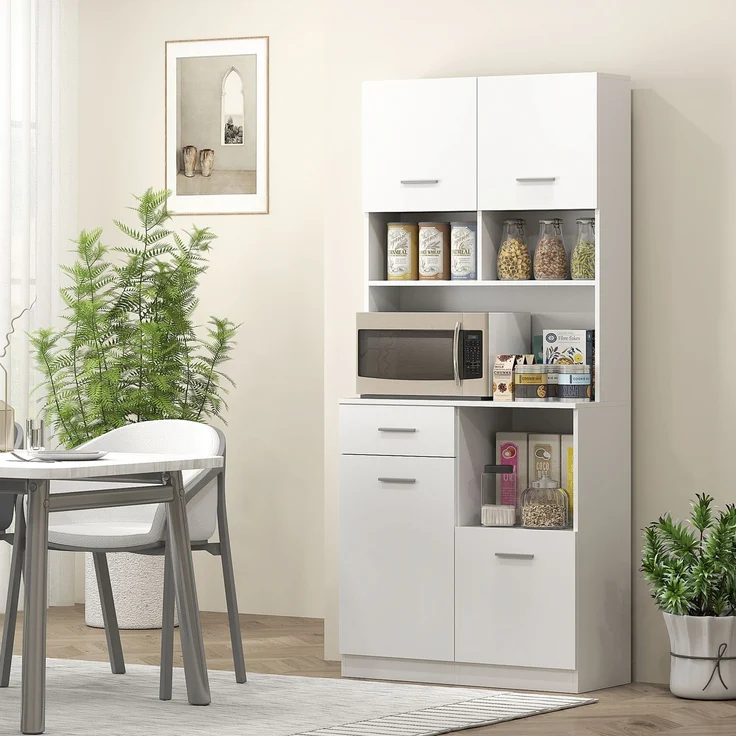 Küchenschrank, Buffet mit Schublade, Soft-Close Türen, 80 x 35 x 180 cm, Weiß--Weiß--180x35x80cm--YOUDENOVA – Bild 4