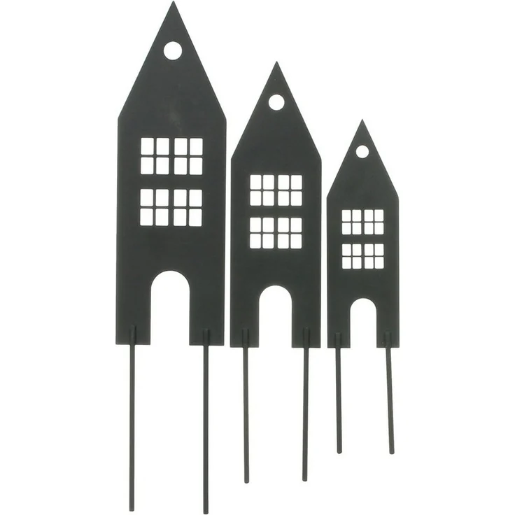 Dekoleidenschaft Gartenstecker "Haus" aus Metall, mattschwarz, 20 + 25 + 30 cm hoch, Dekostecker (3-St, im Set) Blumenstecker, Pflanzenstecker, Metallstecker, Stecker für Blumentopf – Bild 2