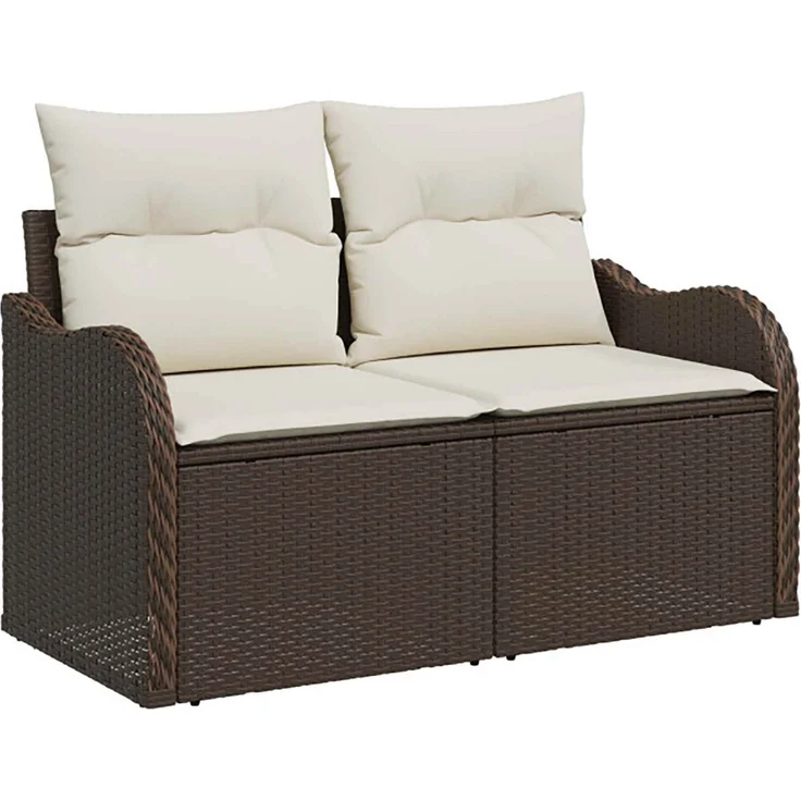 vidaXL Sofa Set 7 stk. Braun und Creme Weiß Polyrattan und Stahl 3448680 – Bild 3