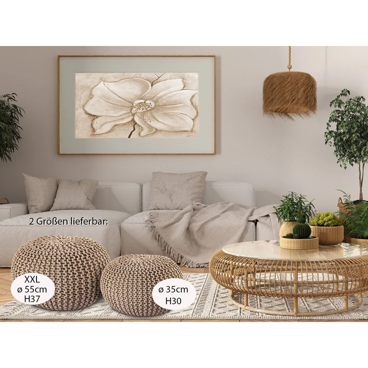 Amagohome Sitzhocker Strickhocker XXL Pouf Ø55 H37cm Bodenkissen Sitzpouf Baumwolle nachhal – Bild 4