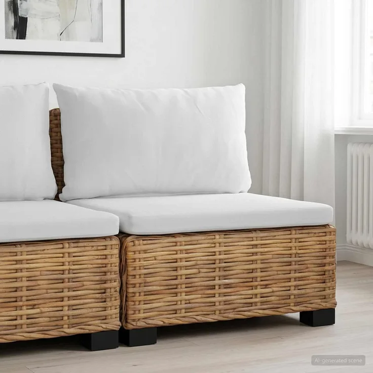 vidaXL Mittels Sofa mit Kissen GENDT Naturrattan Natur 42034388