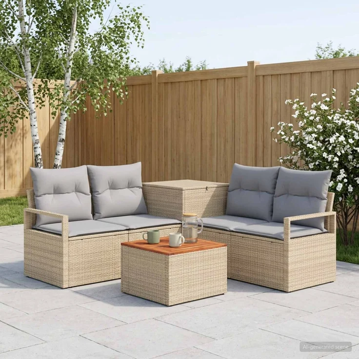 vidaXL Sofa Set 6 stk. Beige und Hellgrau Polyrattan und Stahl 3447255 – Bild 1