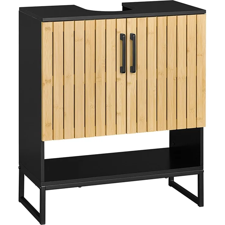 SoBuy BZR202-SCH Waschbeckenunterschrank, MDF, Lackiert, Bambus, 60 x 70 x 30 cm