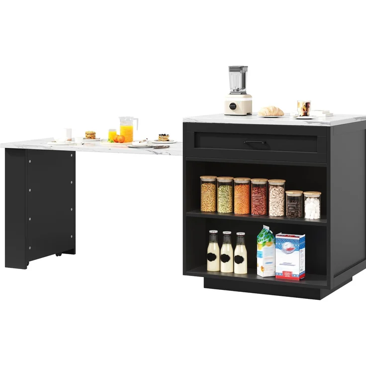 Ausziehbarer Bartisch aus MDF mit Stauraum, 98-204x70x93,5 cm, Schwarz – Bild 8