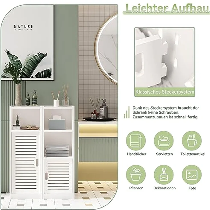 Dripex Badezimmerschrank, Badschrank schmal, Toilettenschrank, Beistellschrank für Bad, Flur, Küche, Wohnzimmer, 80 x 25 x 22 cm,weiß – Bild 4
