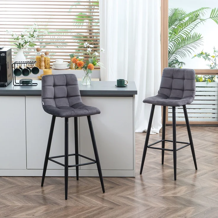 HOMCOM Barhocker-Set, Polyester, Stahl, Grau, 42L x 55B x 103H cm – Bild 2