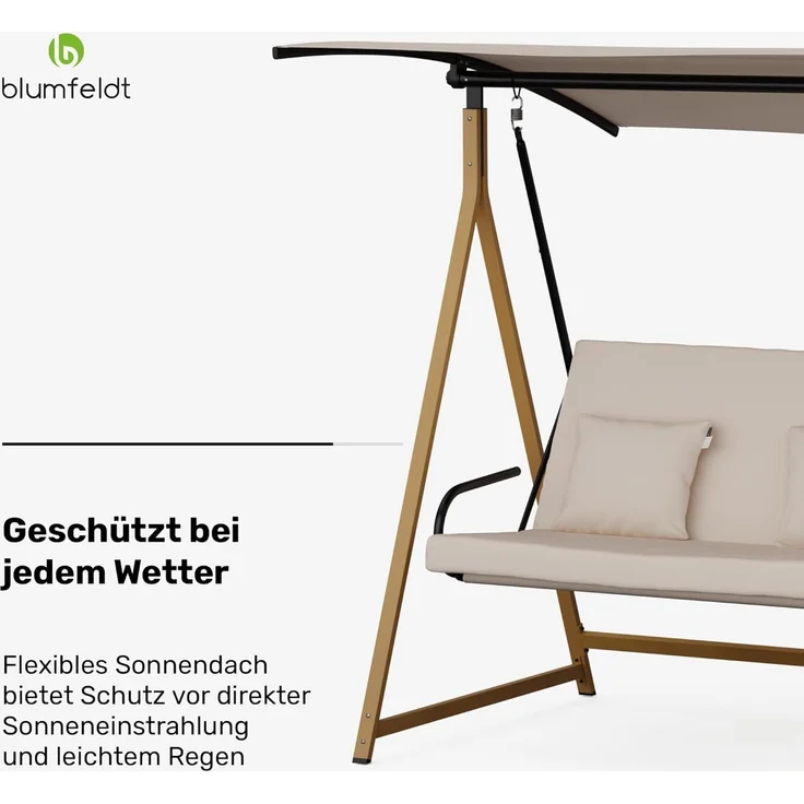 Blumfeldt ZenGrove Hollywoodschaukel 2-Sitzer – Verstellbares Sonnendach, Wetterfester Stahlrahmen, 160 kg Belastung, Dicke Polster Für Komfort – Bild 4