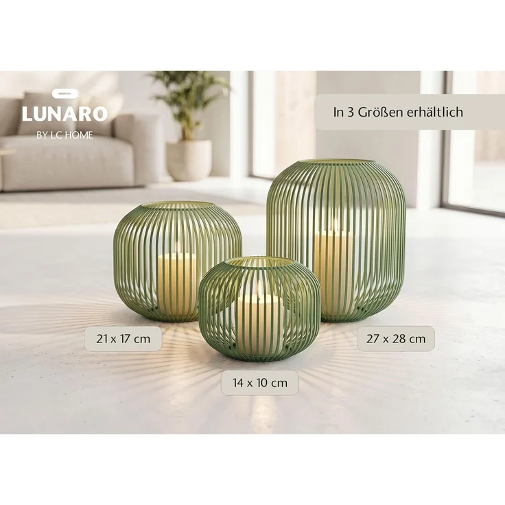 LC Home Lunaro S Windlichtkorb Metall grün – Dekolaterne, Teelichthalter & Kerzenhalter –14x10x10cm – Bild 4