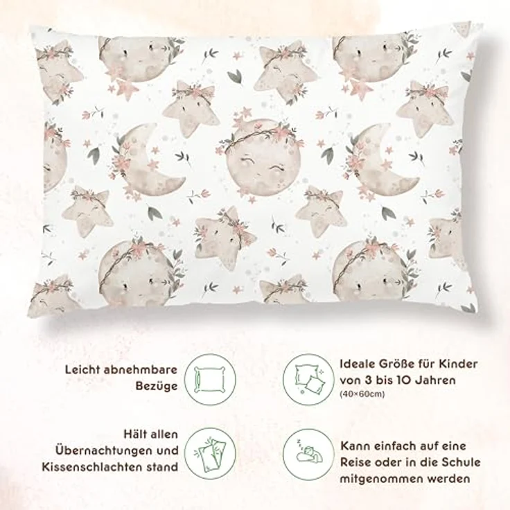 Kinderkissen Mit Kopfkissenbezug Aus Baumwolle 40x60 cm - Kopfkissen Geeignet Für 3 Bis 10 Jahre - Kinder Kuschelkissen - Weiches Kinder Kopfkissen Hypoallergen - Ideal Fürs Bett, Reisen, Schläfchen – Bild 4