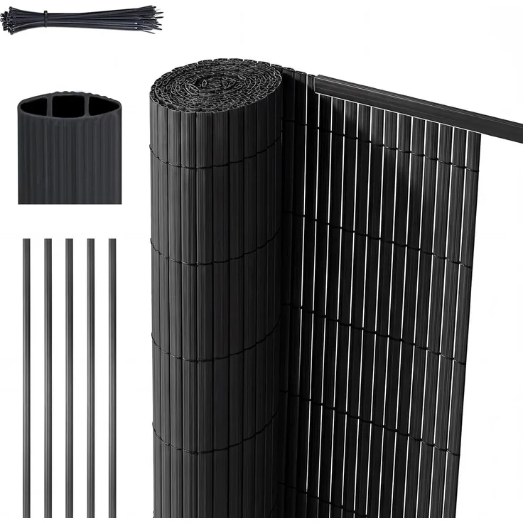 Sekey PVC Sichtschutzmatte mit Abdeckprofil & Kabelbindern - für Balkon Garten, Anthrazit 140x400 cm