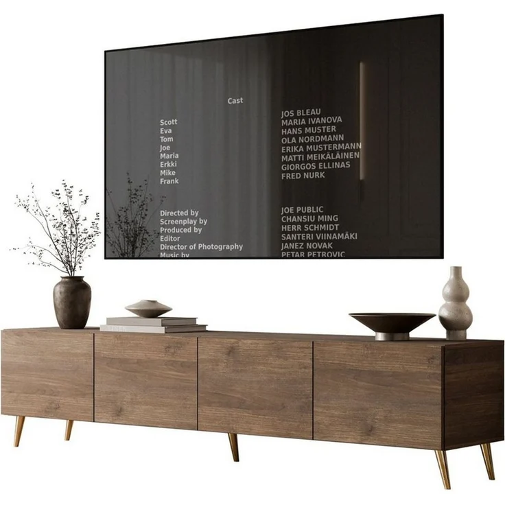 ALLHOUSE24 TV-Schrank LOGANTE Nussbaum modernes TV-Lowboard PUSH-OPEN System (2 x Schränke 100 cm breit) Breite 200 cm – Bild 1