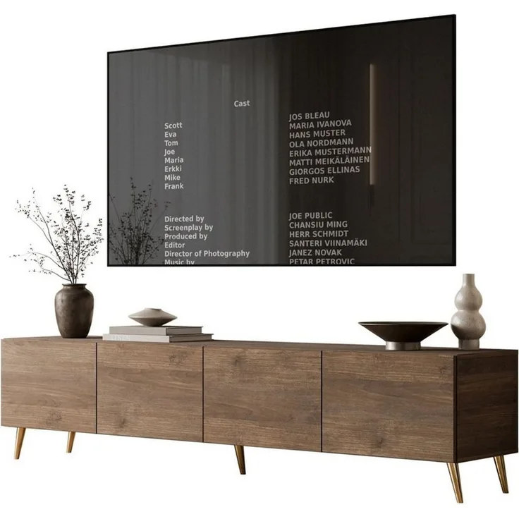 ALLHOUSE24 TV-Schrank LOGANTE Nussbaum modernes TV-Lowboard PUSH-OPEN System (2 x Schränke 100 cm breit) Breite 200 cm