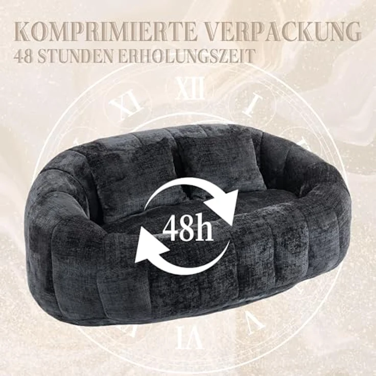 Ball & Cast Sitzsack, Durable Komfort Chenille Lazy Bag, Beanbag Chair mit 2 Kissen für Schlafzimmer, Büro, Schwarz, 2 Sitze – Bild 9