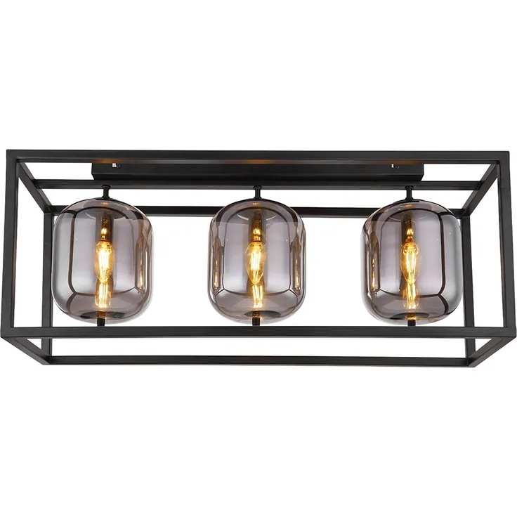 Deckenleuchte, schwarz, Glas rauch, L 77 cm