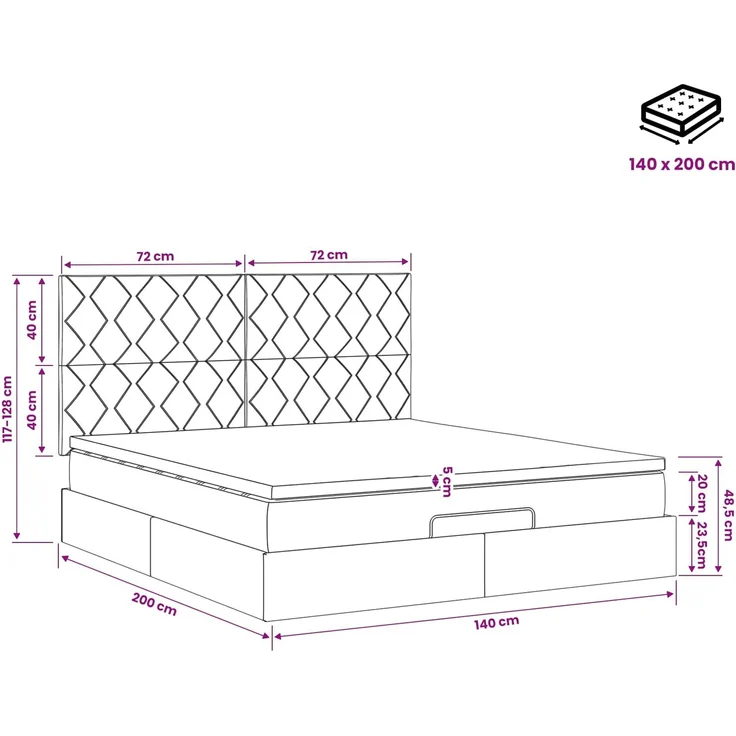 vidaXL Ottoman Bett mit Matratze Hellgrau 140 x 200 cm Samt 3457797 – Bild 12