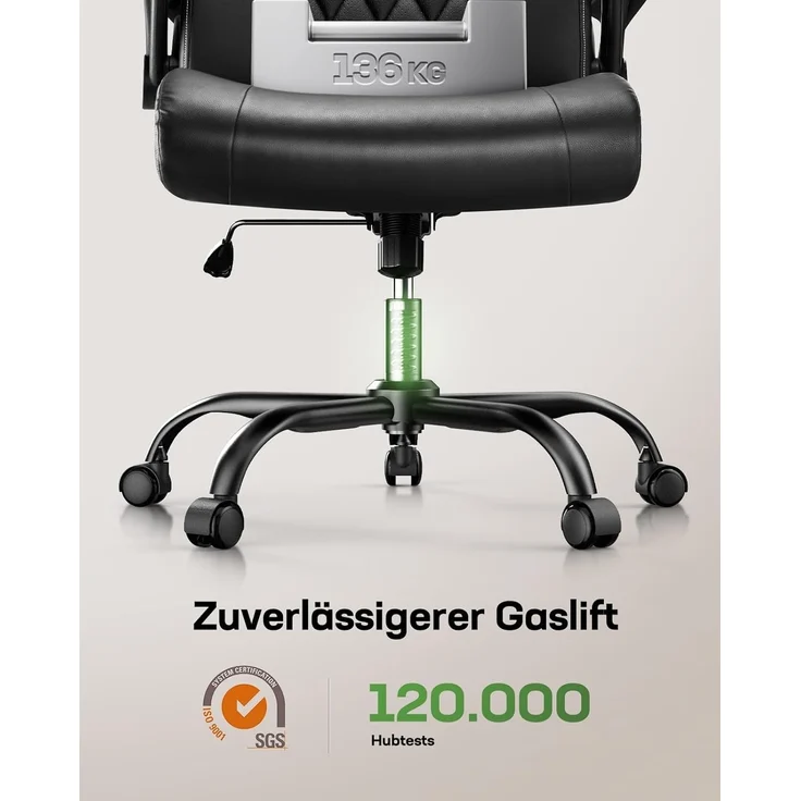 Marsail Bürostuhl Ergonomisch Schreibtischstuhl hat Verstellbarer Lordosenstütze Kopfstütze und Armlehne Höhenverstellung und Wippfunktion – Bild 7