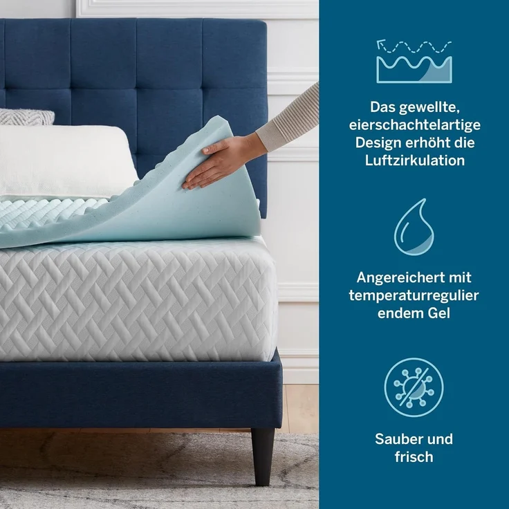 LUCID gewellter Matratzen-Topper mit kühlendem Gel-Memory-Foam, 5 cm dicke Matratzenauflage, 150x190 cm – Bild 2