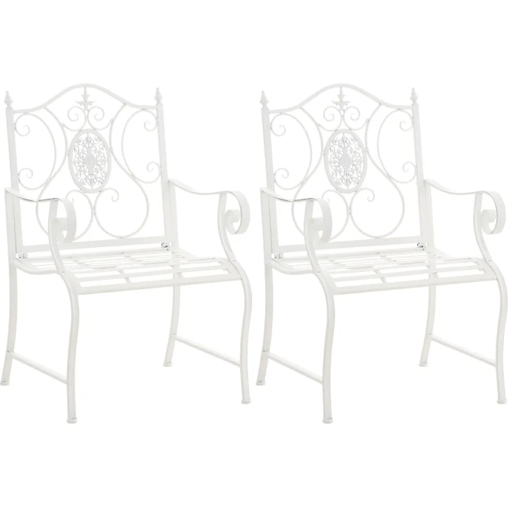 2er Set Gartenstühle AUSTIN - Metall Weiß 62x53x94 cm | Gartenstuhl Metall Terrassenstuhl Antik Verzierung Stühle Garten Balkon