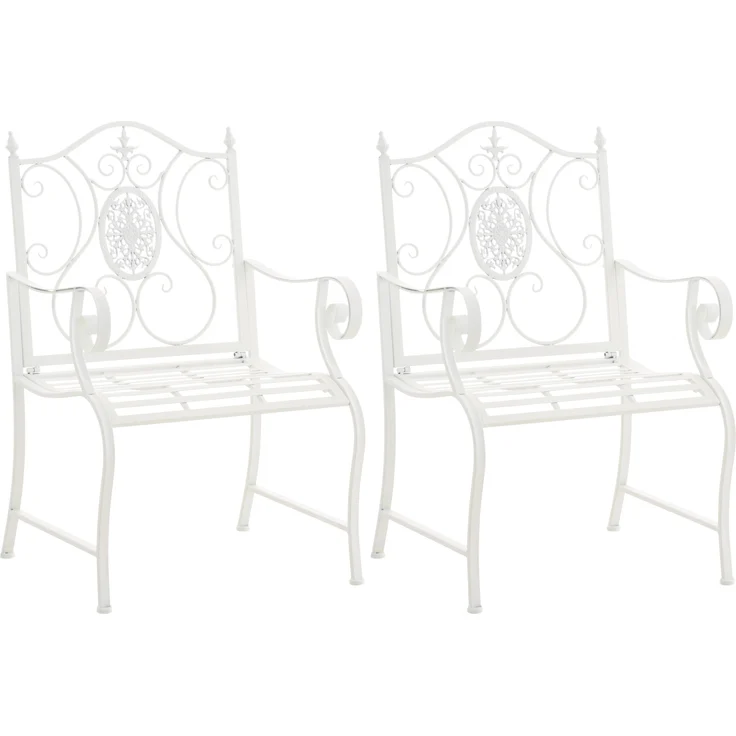 2er Set Gartenstühle AUSTIN - Metall Weiß 62x53x94 cm | Gartenstuhl Metall Terrassenstuhl Antik Verzierung Stühle Garten Balkon – Bild 1