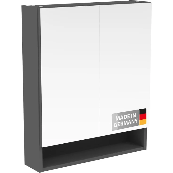 Fackelmann Easy Spiegelschrank in Anthrazit – 60cm Breite, Modernes Design und viel Stauraum, offenes Fach, 1 Einlegeboden – Made in Germany