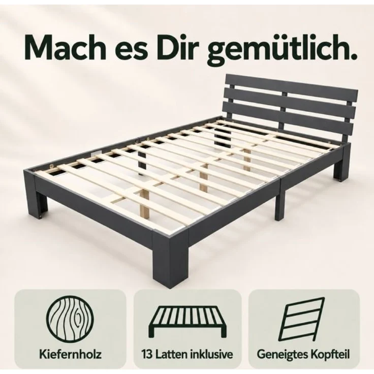 Relaxdays Bett Massivholz 120x200 cm – Bild 9