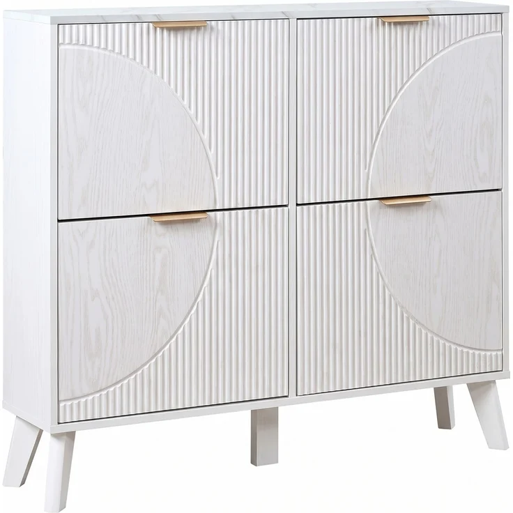 ZUBALIYA Schuhschrank (105 x 24 x 95,5 cm), 4 Klappfächer, Strukturierte Fronten, Stauraum für Flur und Eingangsbereich, Weiß – Bild 15