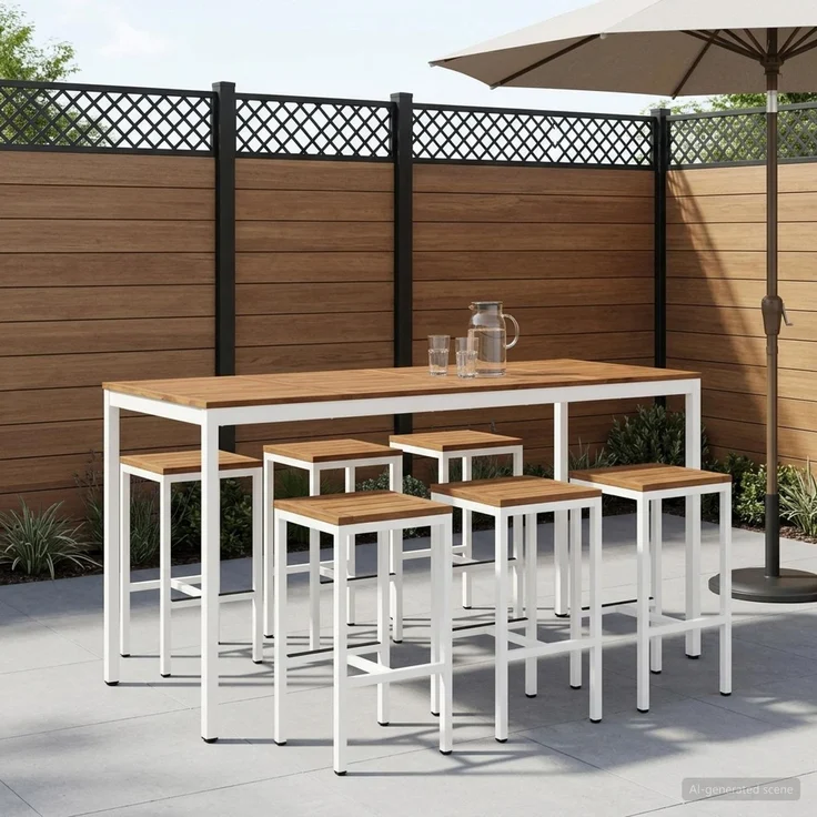 vidaXL Gartenbar-Tisch NAARDEN Natur und Weiß 196 x 80,5 x 105 cm 901359 – Bild 1