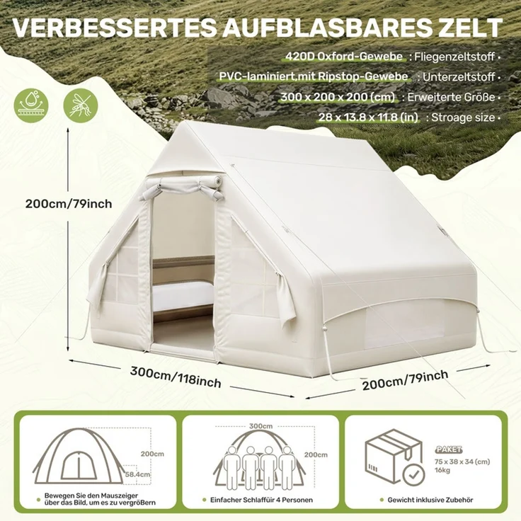 Hawthyhome Faltpavillon 3x3m Pop Up Partyzelt, wasserdicht & UV-Schutz 50+, One-Touch-Schnellaufbau, 3 Höhenstufen, stabiles Kohlenstoffstahl-Gestell, inkl. Tragetasche, für Garten, Camping & Outdoor, Blau – Bild 8