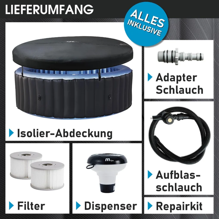 BRAST Whirlpool aufblasbar MSpa Bergen XXL für 8 Personen Ø224X70cm In- Outdoor Pool Ganzjähriger Einsatz 144 Massagedüsen Stromsparend inkl. Energiespar-Timer – Bild 10