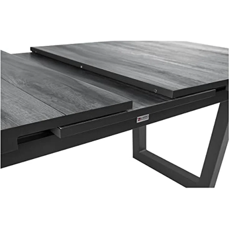KERAMO Ausziehtisch 100x200, Platte Keramik Holzoptik dunkelgrau, Alu- Gestell V-Fuß, Synchronauszug – Bild 6