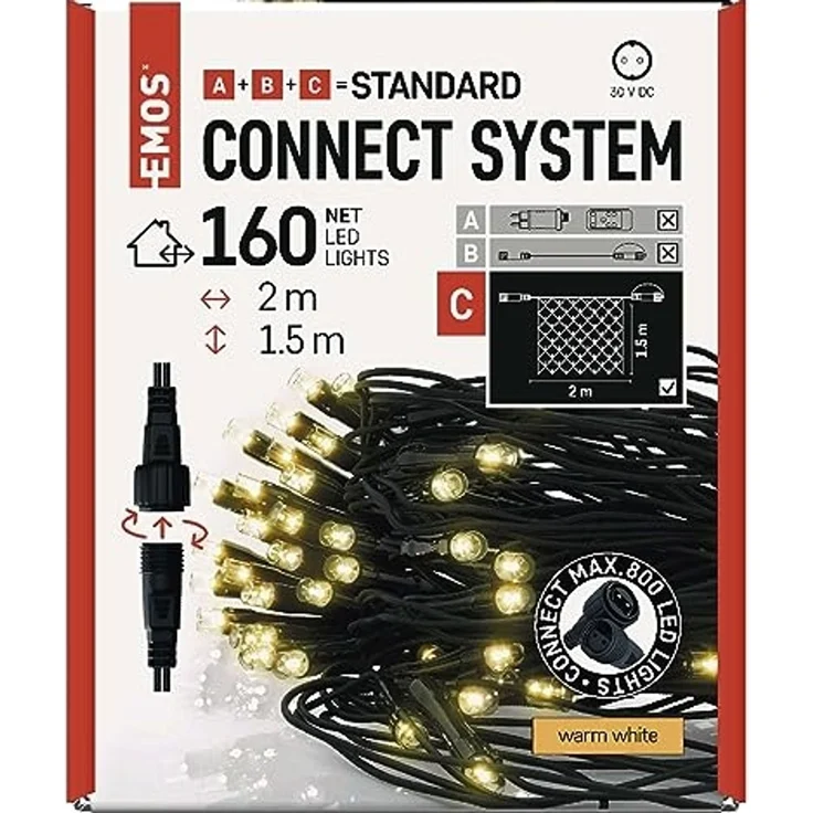EMOS Connect System 2m Lichternetz Standard, Weihnachtslichterkette mit 160 LEDs, Erweiterungskomponent C (ohne Verbindungskabel und Adapter), IP44 für Innen und Außen, Warmweiß – Bild 7