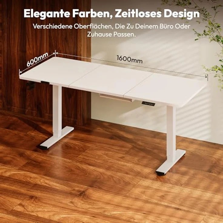 SANODESK Höhenverstellbarer Schreibtisch 160x60 cm mit Memory-Funktion, Elektrischer Steh-Sitz Tisch für Heimbüro, Ergonomischer Computertisch mit Modernem Design und Vierteiliger Tischplatte, Weiß – Bild 9