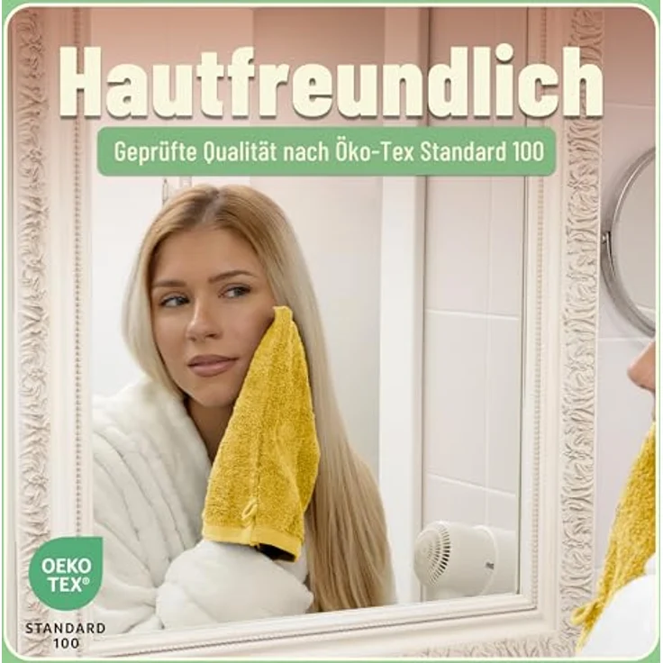 GREEN MARK Textilien 10 TLG. FROTTIER Handtuch-Set mit verschiedenen Größen 4X Handtücher, 2X Duschtücher, 2X Gästetücher, 2X Waschhandschuhe | Farbe: Gelb | Premium Qualität – Bild 6