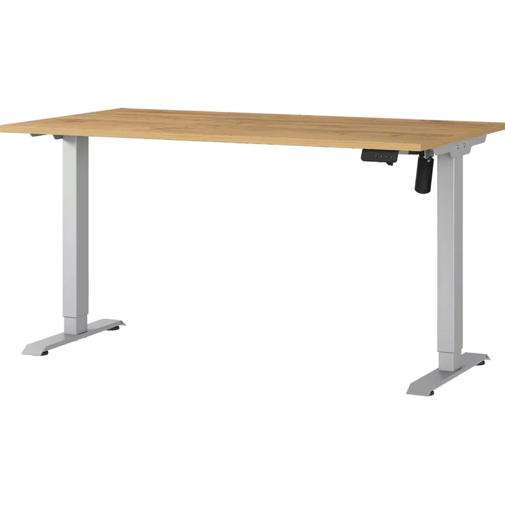 Germania Schreibtisch 8023-638, in Grandson-Eiche-Nb./Silber, elektr. höhenverstellbar, 140 x 119 x 80 cm (BxHxT) – Bild 1
