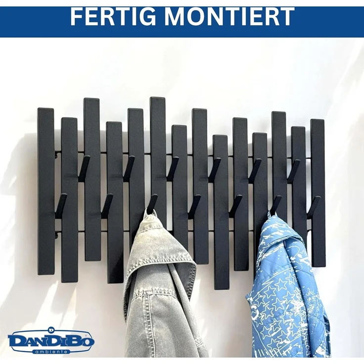 DanDiBo Wandgarderobe Schwarz Metall Modern 96637 Garderobe Wand mit Haken Garderobenleiste Hakenleiste Garderobenhaken – Bild 4