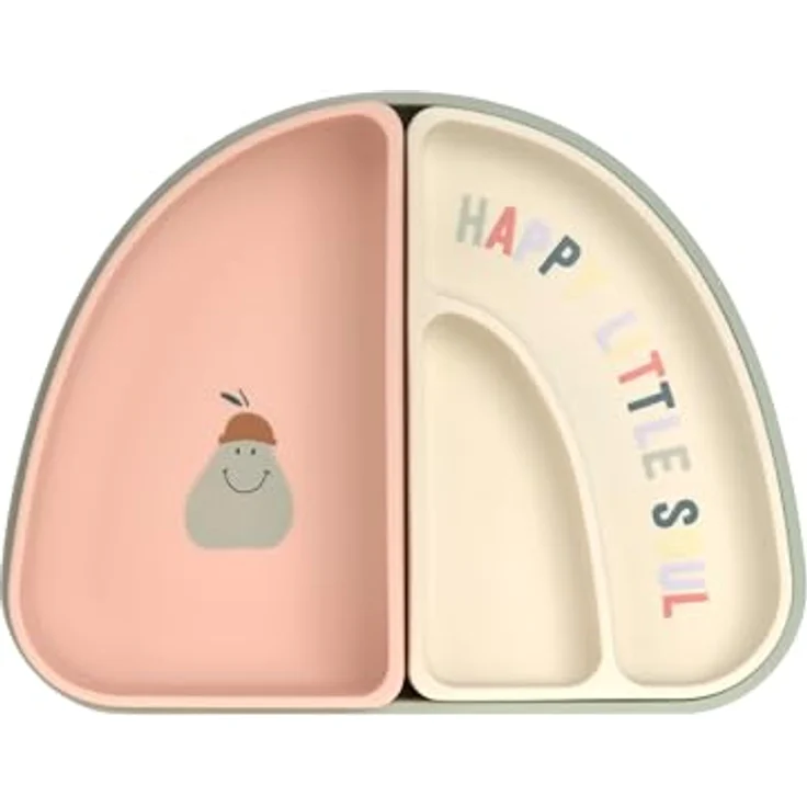 Lässig Silikon Trennschalen Set Section Dish Set - Happy Fruits - Cherry, 3-teiliges Geschirrset für Kinder, spülmaschinen- und mikrowellengeeignet, BPA-frei – Bild 1